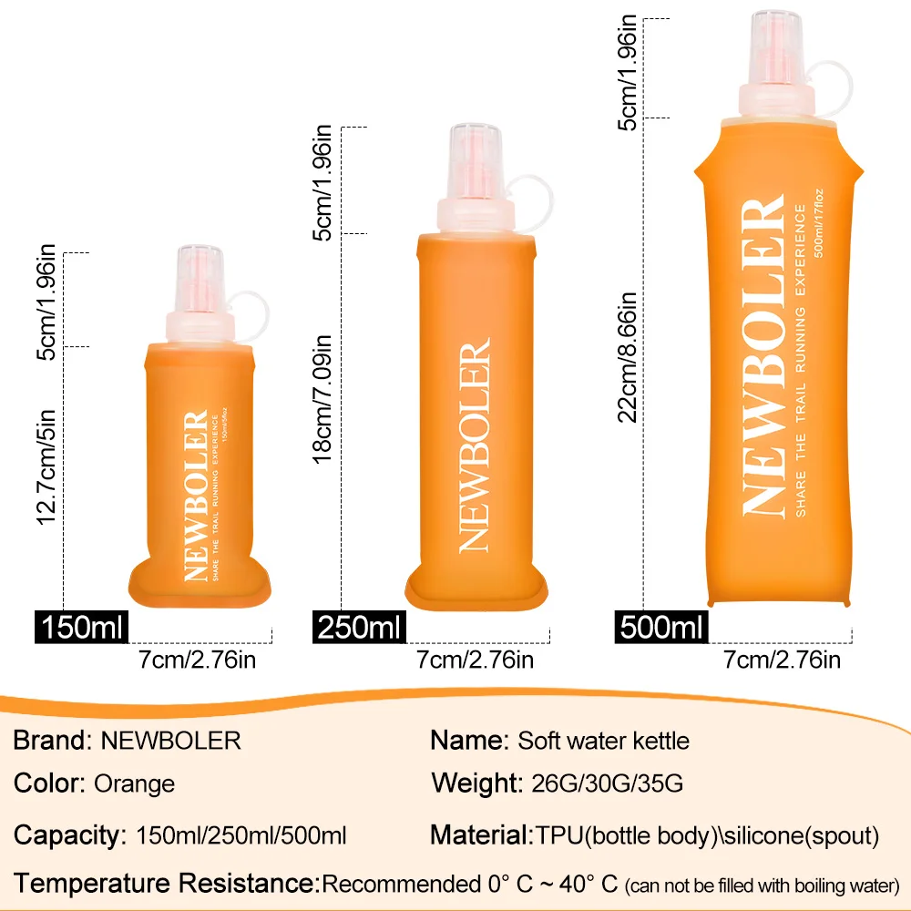 NEWBOLER 150/250/500ml Outdoor Collapsible Silicone Bite Size Water Bottle Running Camping Hiking Travel Convenient Water Bottle