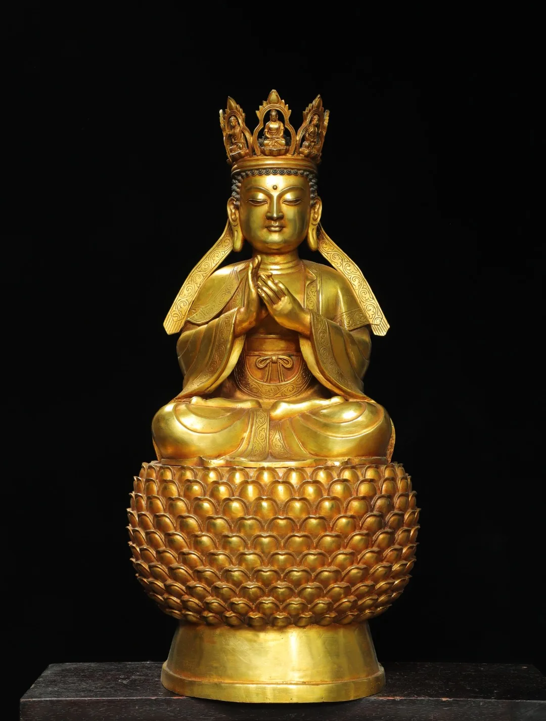 

28"Xizang Folk Collection Old Bronze Gilded Cinnabar High Relief Parinirvana Amitabha Shakyamuni Sitting Buddha Worship Hall