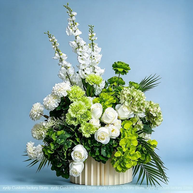 30/40/50CM Weiß-Grünes Künstliches Blumenarrangement Hochzeitstisch-Mittelstück Rose Hortensie Delphinium für Party-Hintergrund-Deko – Detail 2