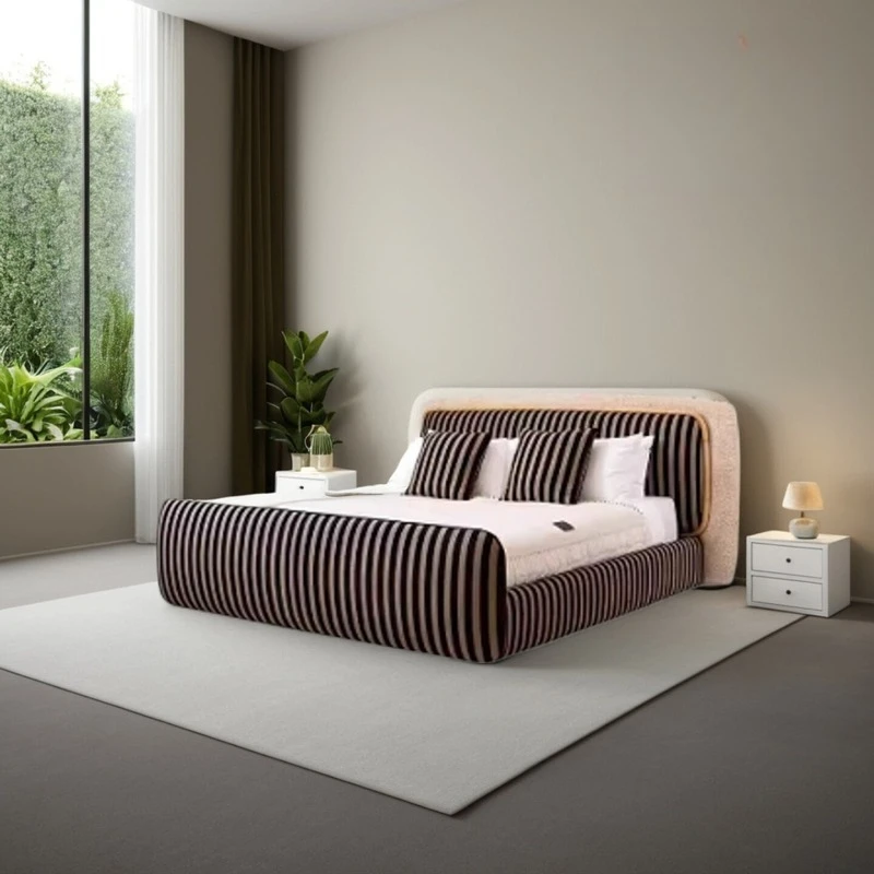 Double bed original new black and white stripes color matching simple master bedroom villa Milan designer wedding bed