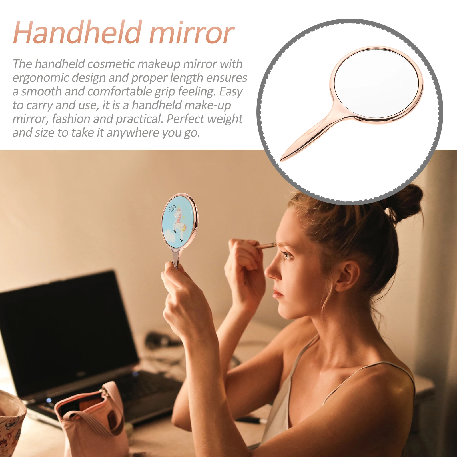 مرآة مكياج مريحة محمولة بقبضة ناعمة، مرآة سفر خفيفة الوزن للنساء، ملحقات مكياج أدوات التجميل #5