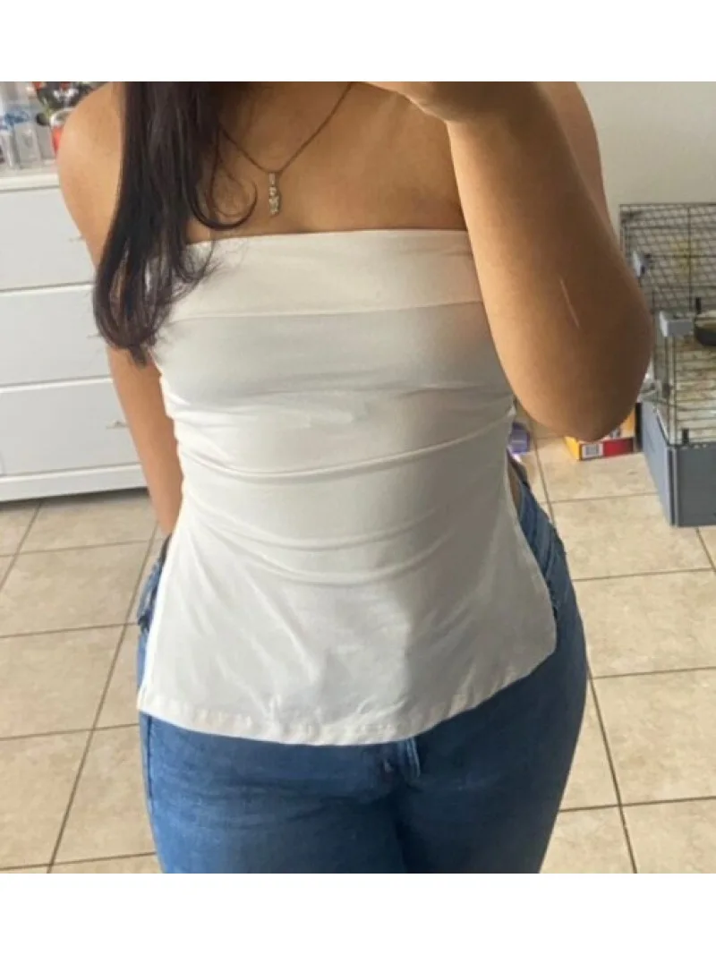 

Women's Summer American Street Strapless Square Neck Solid Color Slim Fit Micro Slit Crop Top Pullover Tank Top