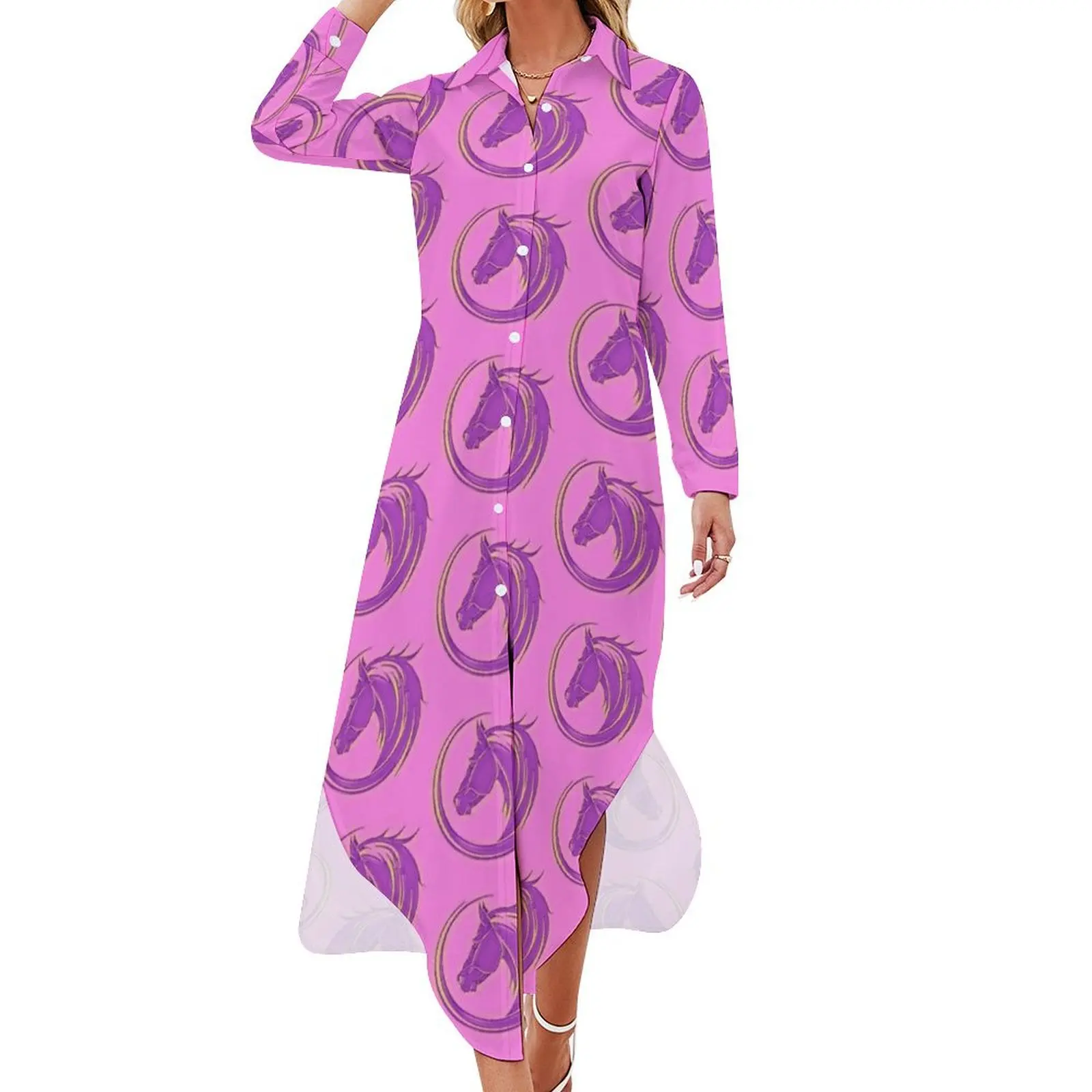 

Horse Pattern - Kentucky Oaks, Derby or Thurby Long Sleeved Shirt Dress womens clothing