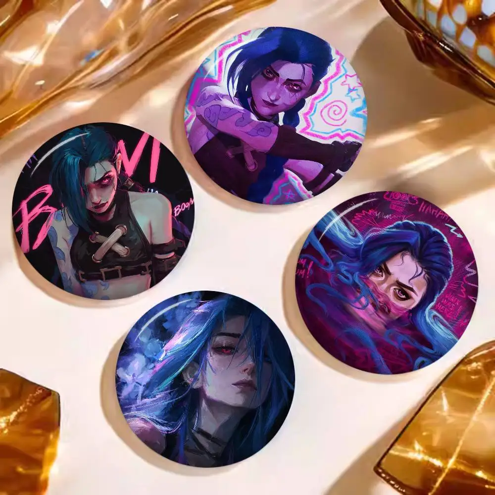 Cartoon Anime Game A-Arcane J-Jinx Round Button Pins Slogan Creative Brooches Backpack Clothes Decoration Cartoon Jewelry Gifts