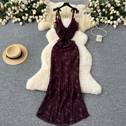 Sexy print chiffon v neck ruffle lace-up summer halter Dress Chic Vintage Korean Fashion Women Beach Casual Slim dresses