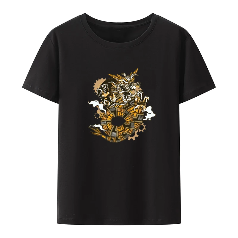 Steampunk Dragon Printed T-shirt Funny Tee Nostalgia T-shirts Street Fashion Creative O-neck Women's Tops Tees Loose