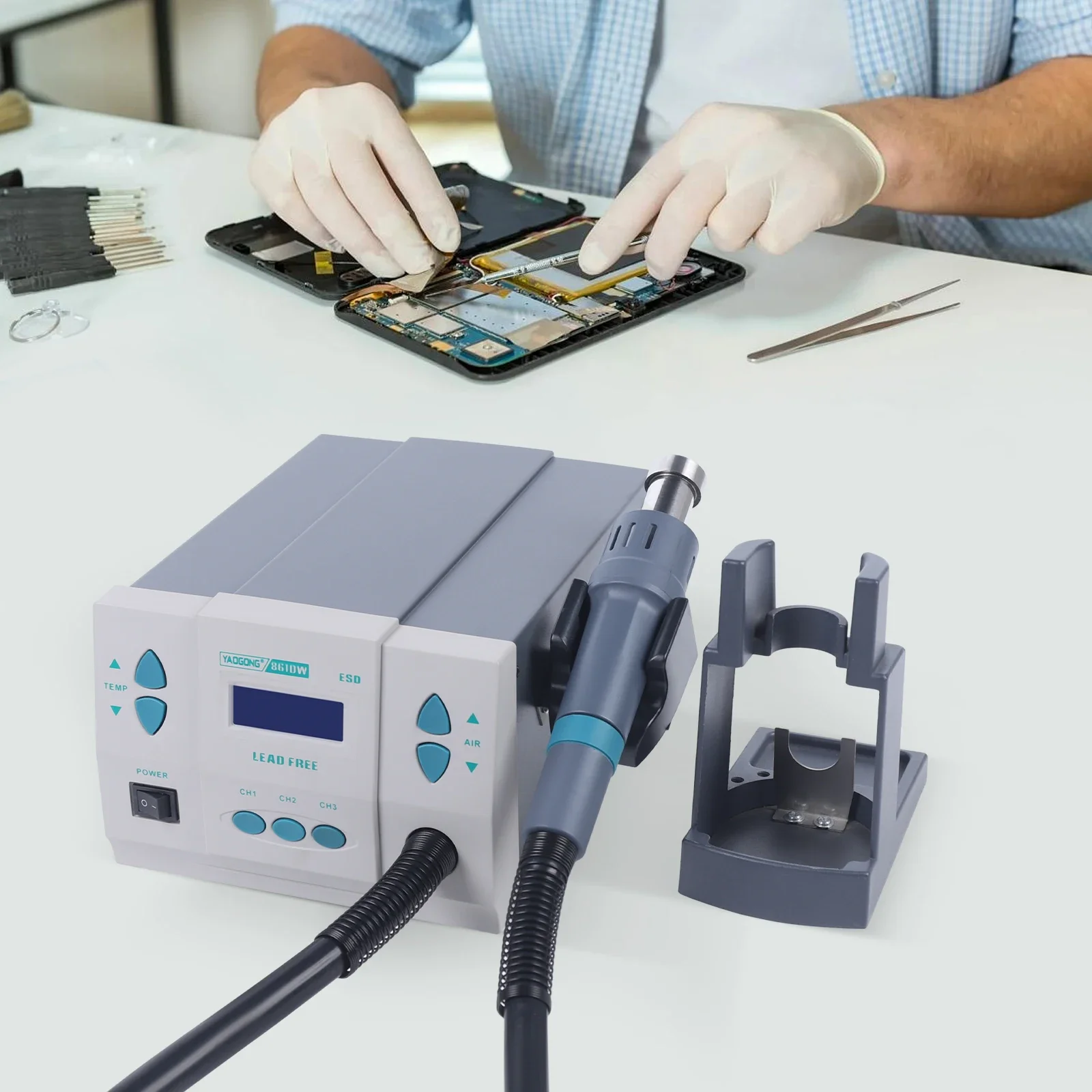 Soldering Station 1KW Lead-free Digital Display Hot Air Gun 110V Temperature 100℃~500℃