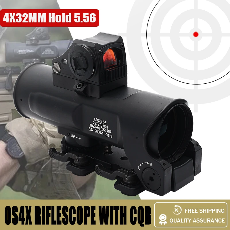 

Tactical OS4x Scope 4x32mm Illuminated With CQB Red Dot Sight Black Combo 5.56 Ballistic Chevron Reticle Matte