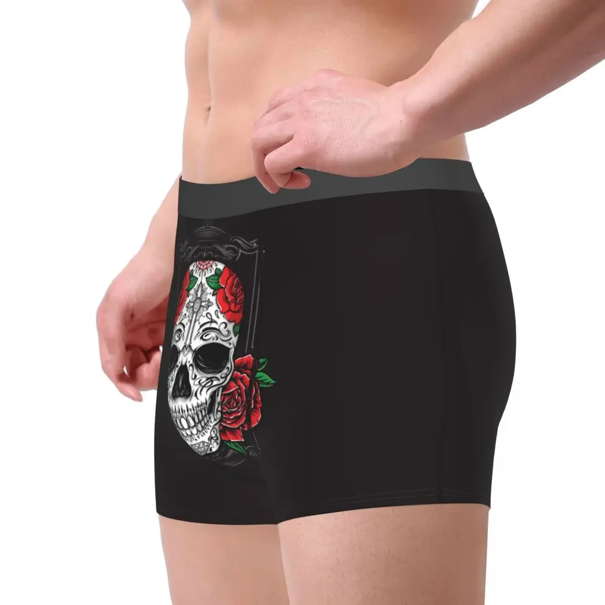 Boxer Men Underwear Male Panties Sugar Skull With Roses Shorts Boxer Comfortable Shorts Homme