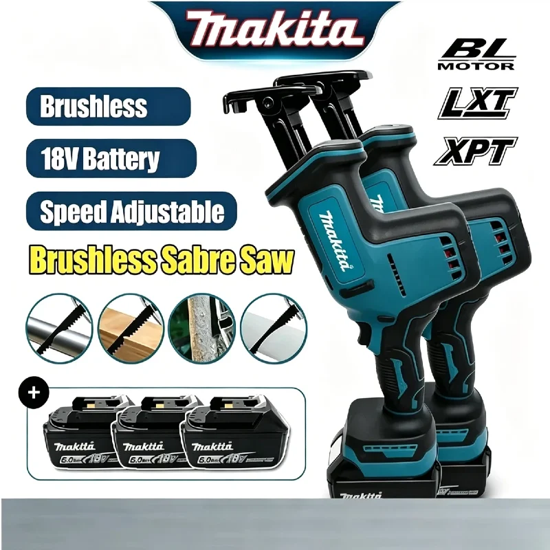 

Аккумуляторная бесщеточная сабельная пила Makita с регулируемой скоростью, электрическая пила для резки металла и дерева, портативный электроинструмент, 18В, с аккумулятором