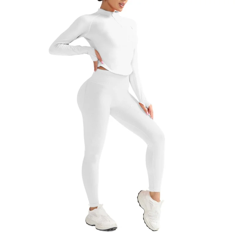 Custom LOGO XS-XL women's long-sleeved Pilates yoga suit top three-section waist hip lift yoga trousers set