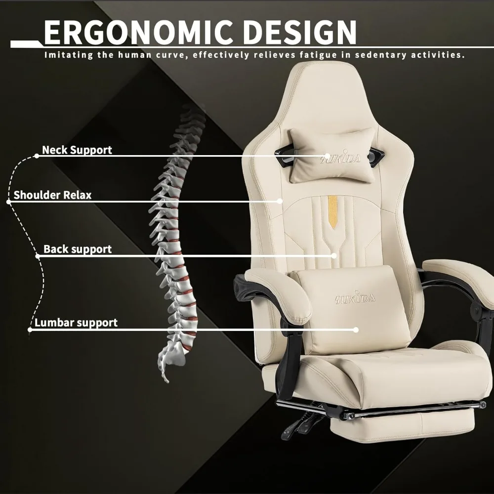 Gaming-Stuhl mit Fußstütze, ergonomischer Computerstuhl, Massage-Lendenkissen, verstellbare Rennvideospielstühle