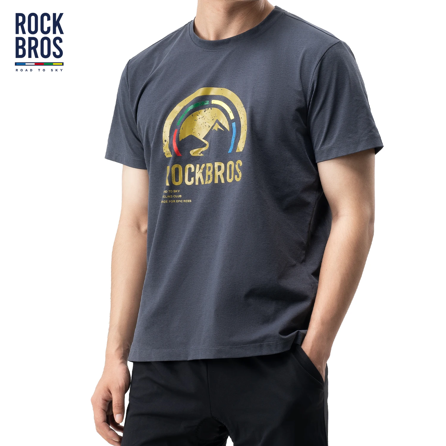 

ROCKBROS Футболка из ткани с короткими рукавами, дышащая, высокоэластичная, летняя, велосипедная, с короткими рукавами и боковым карманом
