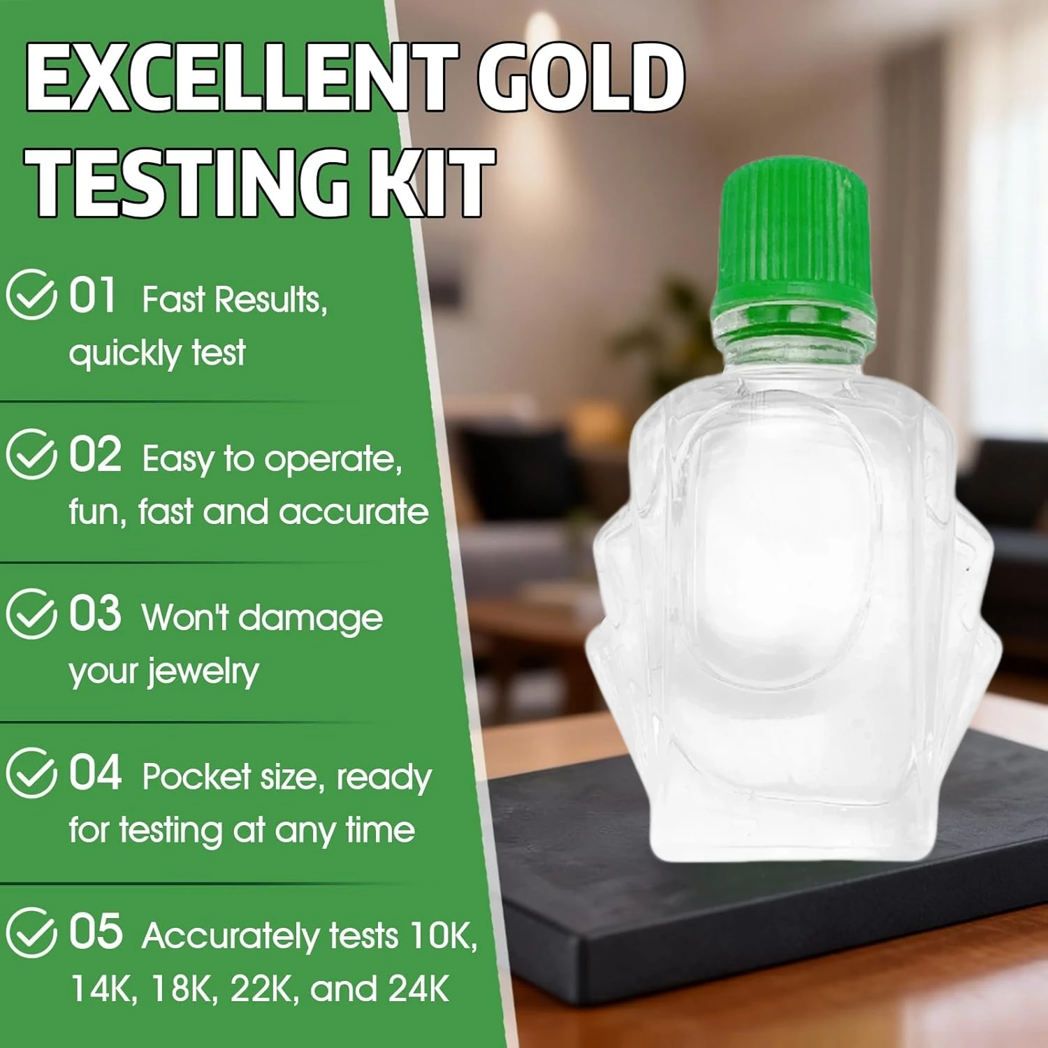 Gold Testing Stone & Acid Solution Kit for 10K/14K/18K/22K/24K Gold, Portable Precious Metal Detector Tool for Jewelry Testing