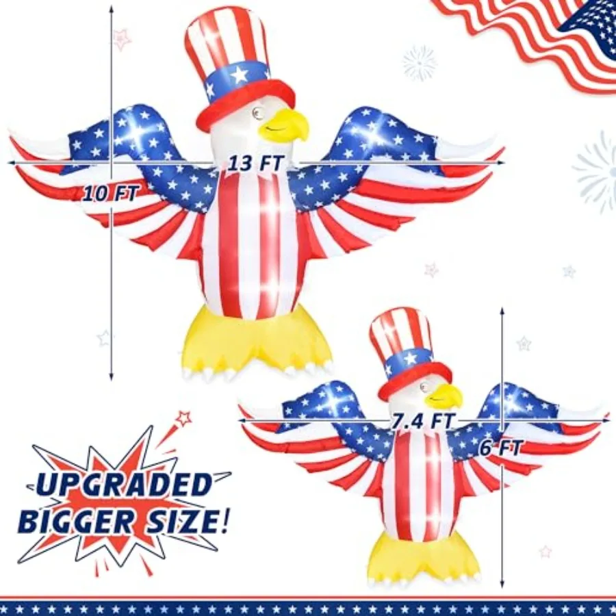 Outdoor 13FT 4th of July inflatable eagle decoration for yard, lawn, garden; PVC material, red-white-blue color scheme, weather