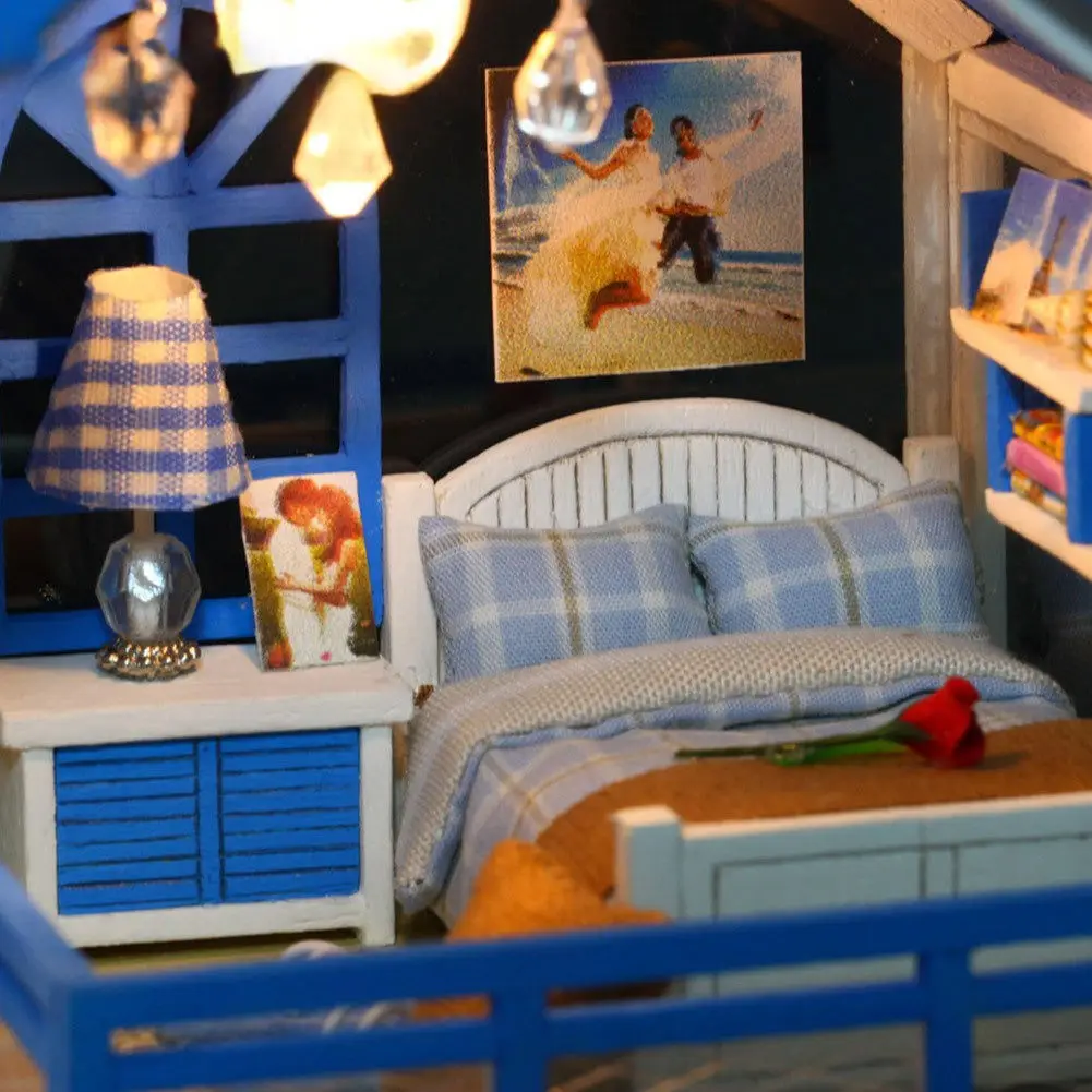 ชุดวิลล่า DIY ธีมทะเลอีเจียน - โมเดลบ้านริมชายฝั่งแบบประกอบเองพร้อมไฟประดับ ตกแต่งสไตล์ทะเล ของขวัญวันเกิดสุดน่ารัก