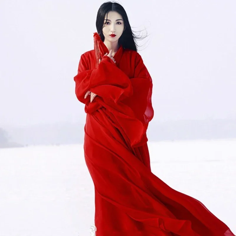 2pcs 고대 중국 의상 여성 의류 전통 Hanfu 당나라 클래식 댄스 의상 민속 요정 드레스 빨간색 의상