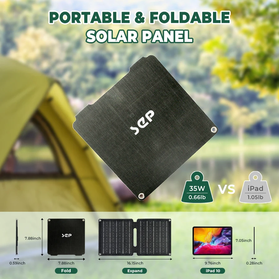 Solar Panel Charger 36W Camping Solar Panel, USB (5V/4A Total Current), Waterproof Compatible With Smartphone Tablet Camping