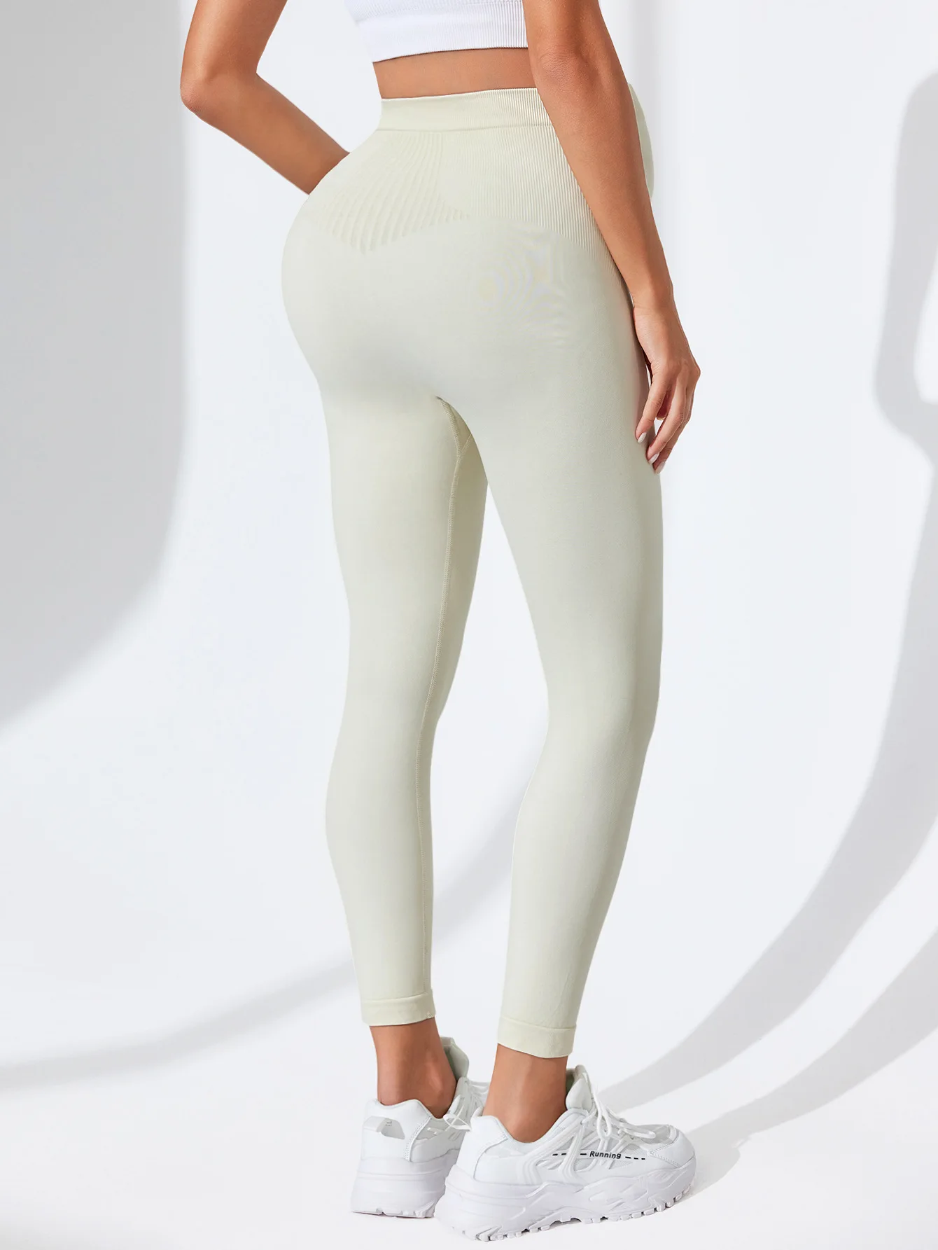 Neue Nahtlose Gestrickte Yoga Hosen Hohe Taille Schwangerschaft Leggings Mutterschaft Kleidung für Schwangere Frauen Bauch Unterstützung Körper Lange Hosen – Detail 22