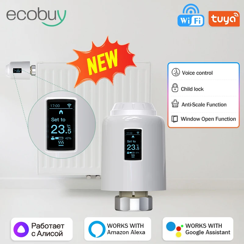 

Tuya Wifi Thermostat Smart Thermostatic Head Radiator Valve Actuator SmartLife Heating Temperature Controller Alexa Google Home