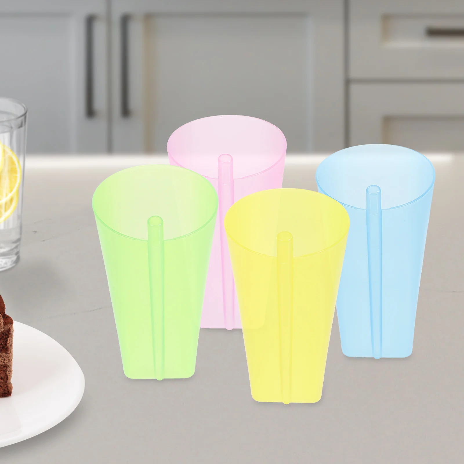 

4pcs Kids Built-In Straw Portable Juice Coffee Milk Cup For Outdoor Cold Drink Cup Camping Travel Home Office Use