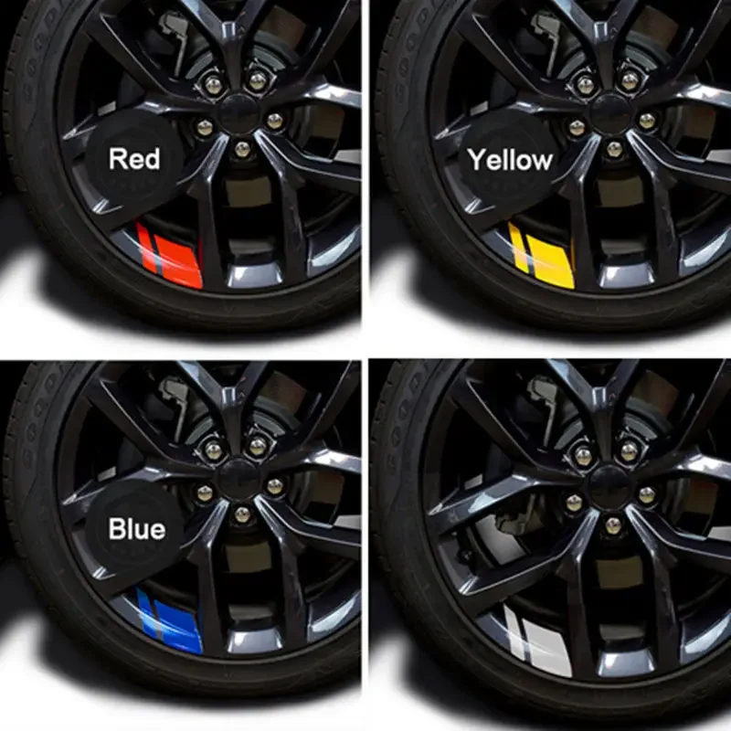4Pcs Car Interior Stickers Reflective Car Wheel Rims Vinyl Sticker Hash Mark Stripe Racing Wheel Hub Size Decoration Accessories