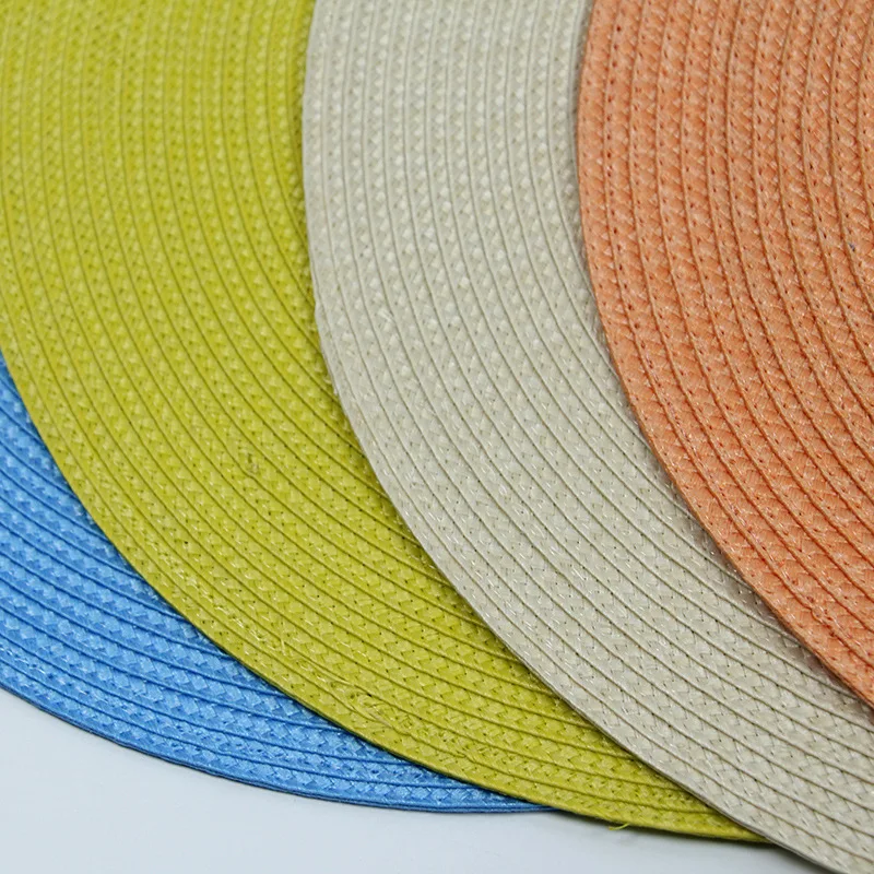 1pc Round Woven Placemats PP Waterproof Dining Table Mat Non-Slip Napkin Disc Bowl Pads Drink Cup Coasters Kitchen Decoration