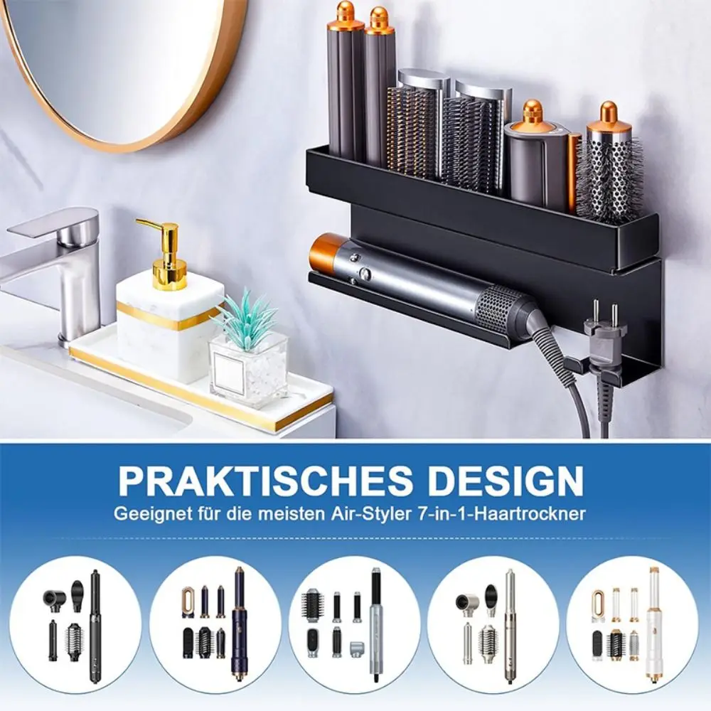 

No Drill Hair Tool Organizer Tool Storage Bathroom Shelf Wall Mounted Storage Rack Rust-proof Corrosion-resistant