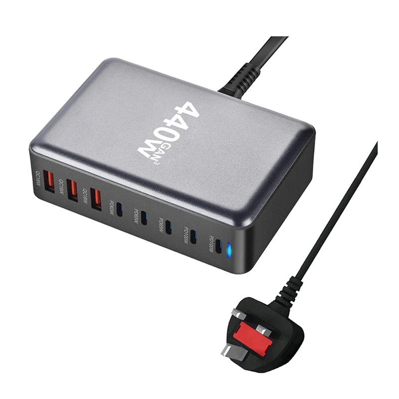 440W PD Desktop Charge Mobile 8-Port 5C3A PD Charger Convenient To Carry Tablet Charger UK Plug