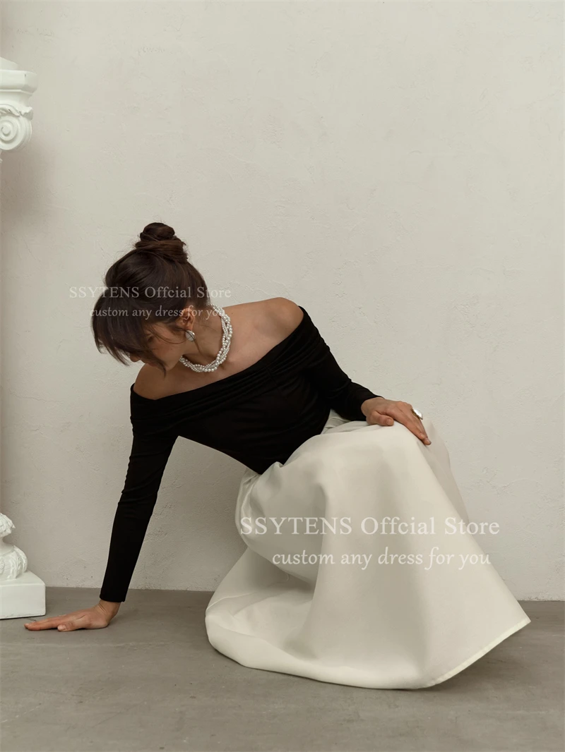 SSYTENS 현대 블랙/화이트 라인 이브닝 드레스 긴 소매 파티 드레스 특별 행사 차 길이 댄스 파티 드레스 맞춤형