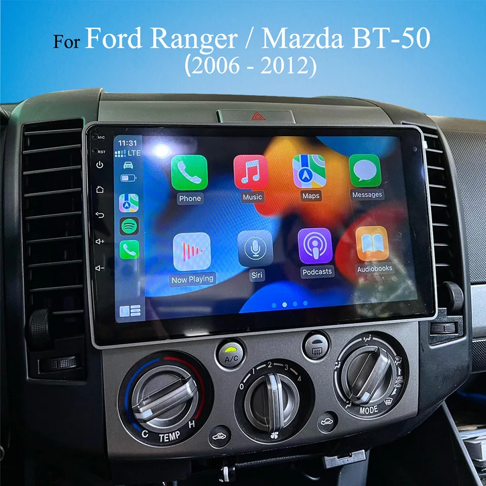 Carplay Auto لفورد رينجر مازدا BT50 2006 - 2012 راديو السيارة FM AM الصوت DVD كاسيت نظام تحديد المواقع والملاحة رصد 4G Lte WiFi RDS BT