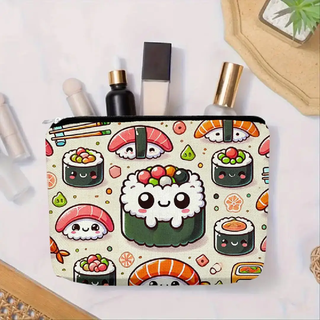 かわいい寿司柄のメイクポーチ - 女性向けの素敵な多機能ジッパーポーチ、ジュエリー収納バッグ