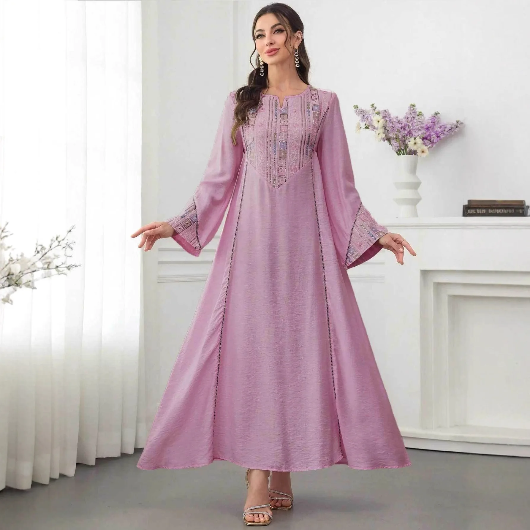 Women Eid Dress Abaya Party Dresses Jalabiya Embroidery Ramadan Islam Vestidos Arab Long Robe Muslim Morocco Dubai Abayas Kaftan