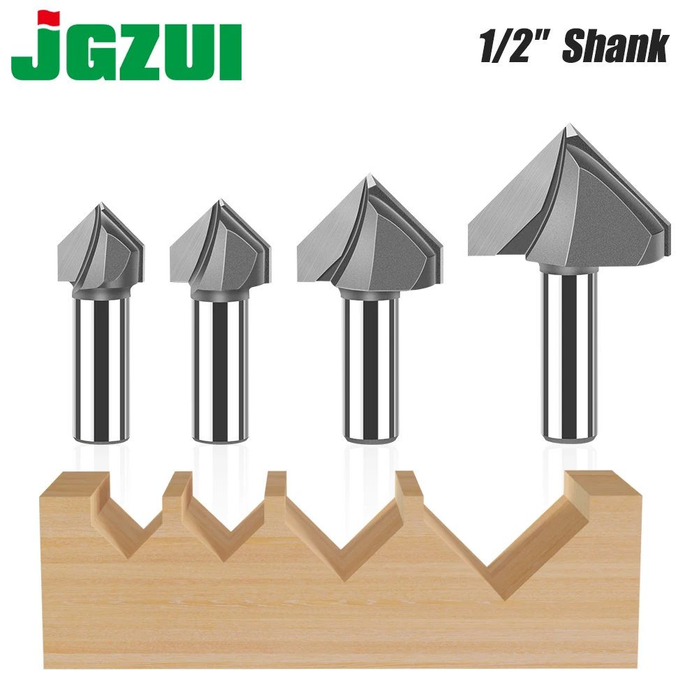 1PC 12mm 1/2in Shank 90 Degree V Type Slotting Cutter Bit CNC Carbide Milling Cutter Carving Grooving Tools