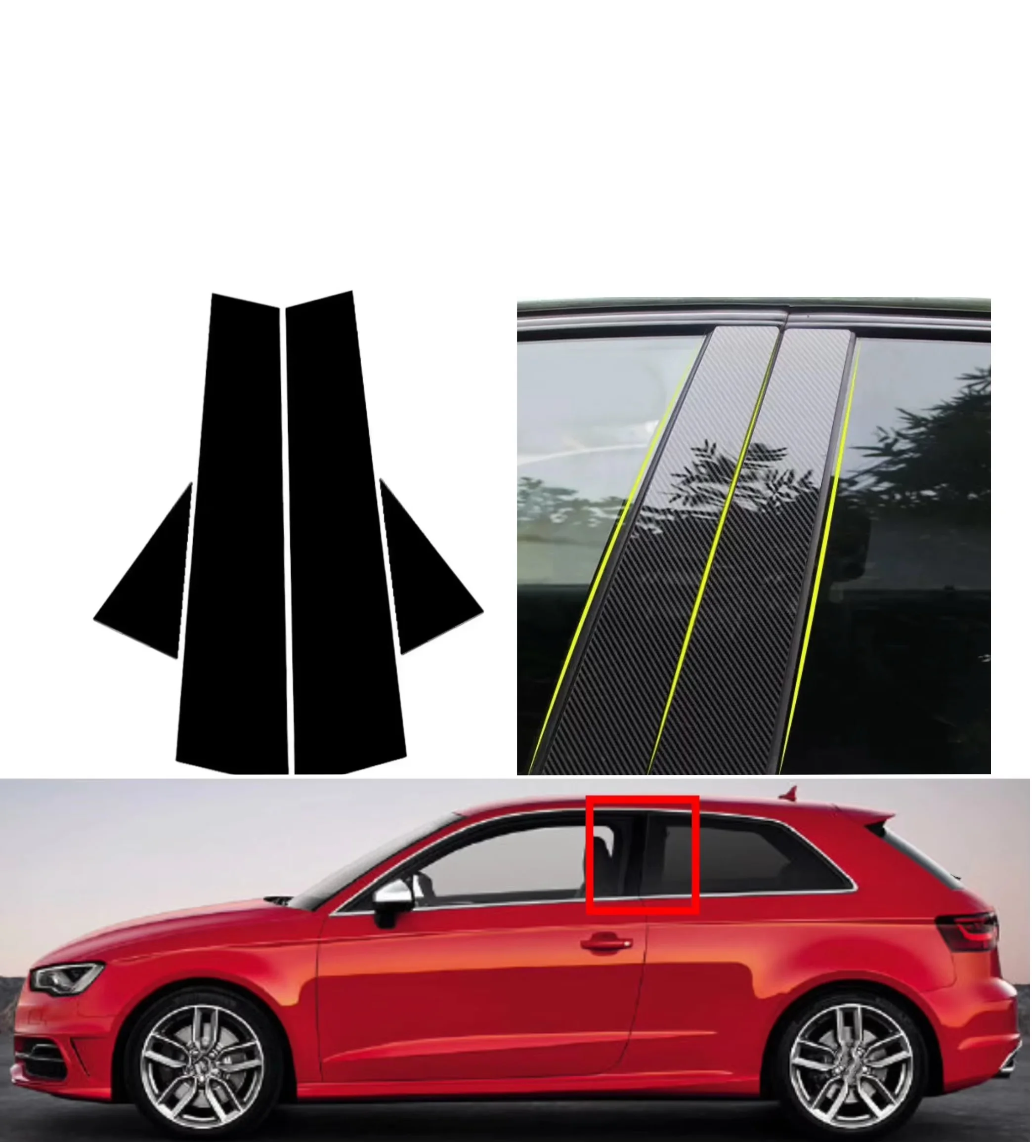

Gloss Black Pillar Posts Fit For Audi A3 S3 RS3 4dr 8P 2003 2004 -2013 Door Window Trim Molding Cover Exterior Chromium