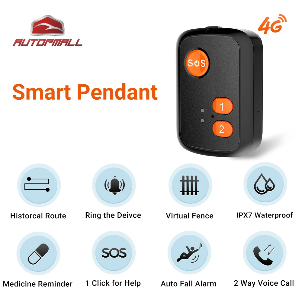 

4G Mini GPS WIFI LBS Elderly Tracker Waterproof IP67 Geo-fence Medication Reminder Emergency SOS Smart Fall Detection Locator