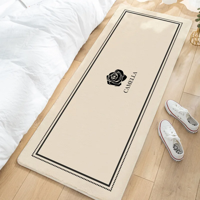 Black and White Plaid Imitation Cashmere Long Strip Carpet Girls Bedroom Bedside Carpet Thick Floor Mat Bay Window Mat