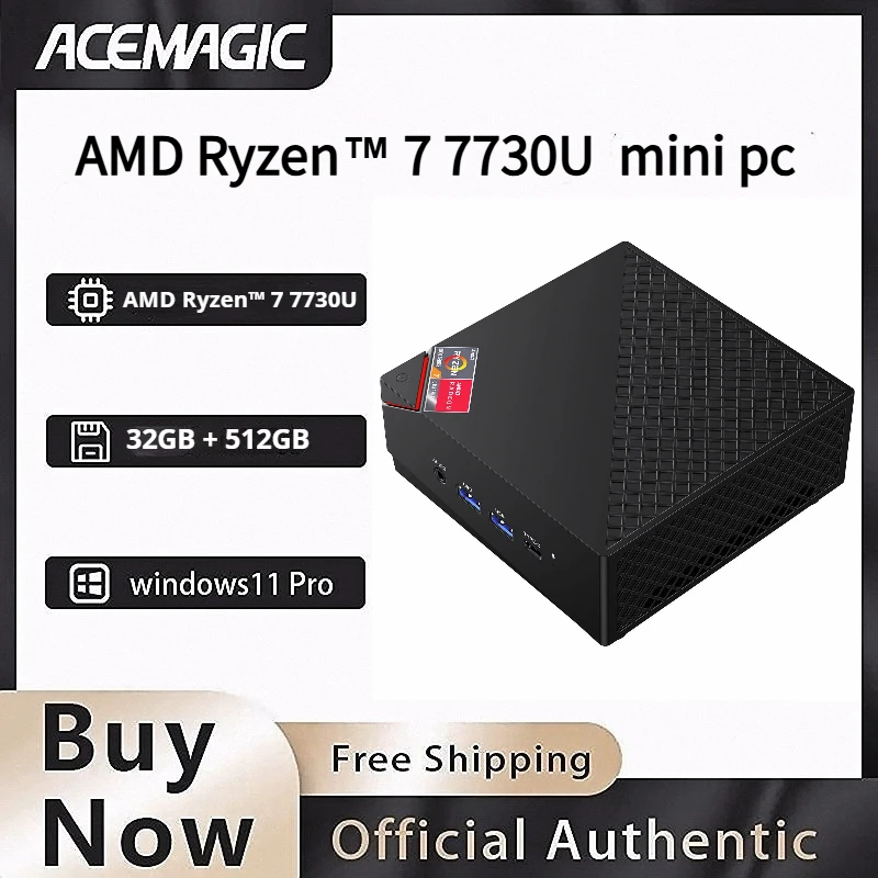AMD Ryzen 7 7730U Mini PC 32GB DDR4 512GB SSD Triple 4K Displays Radeon Graphics Pre-installed Windows 11 Pro Portable Computer