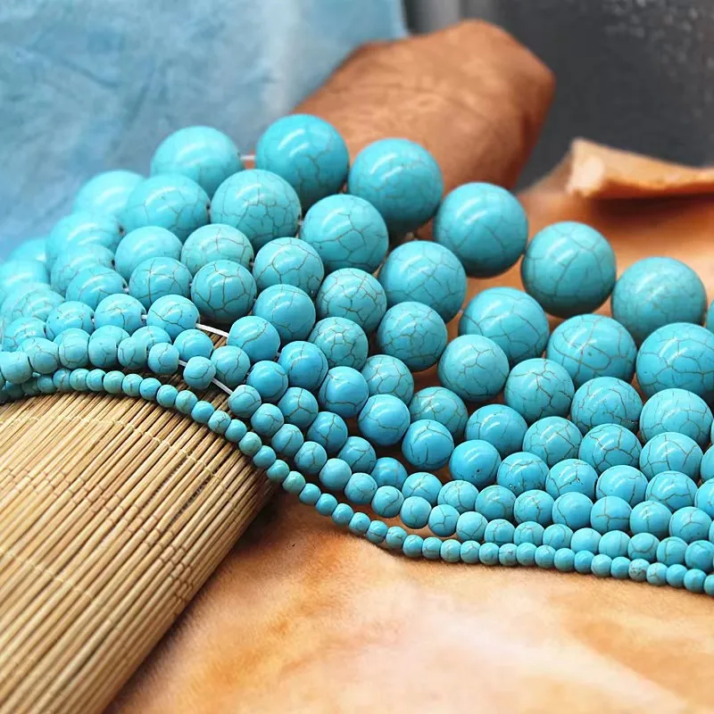 4~16mm Natural Blue Pine Stone Semi-precious Loose Spacer Beads for Charms Jewelry Making DIY Bracelet Necklace Accessories 39cm