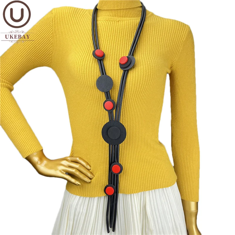 

UKEBAY New Wood Necklace Handmade Rubber Jewelry Female Rubber Long Necklaces Wooden Jewellery Vintage Sweater Chains