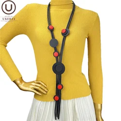 UKEBAY New Wood Necklace Handmade Rubber Jewelry Female Rubber Long Necklaces Wooden Jewellery Vintage Sweater Chains