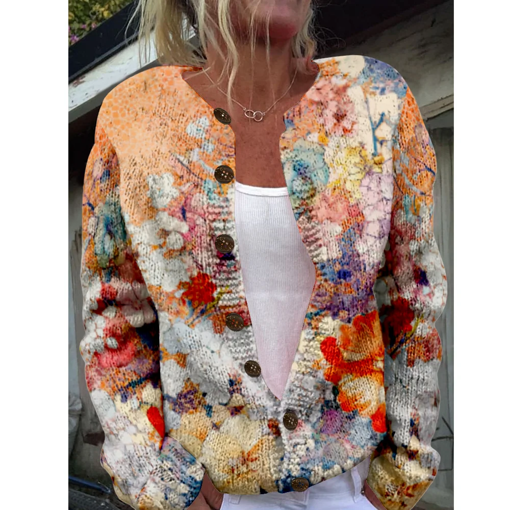 

Autumn Winter Knitted floral Cardigan Casual Sweater Streetwear Women Sweaters Knit Top Cool Jumpers Fashion