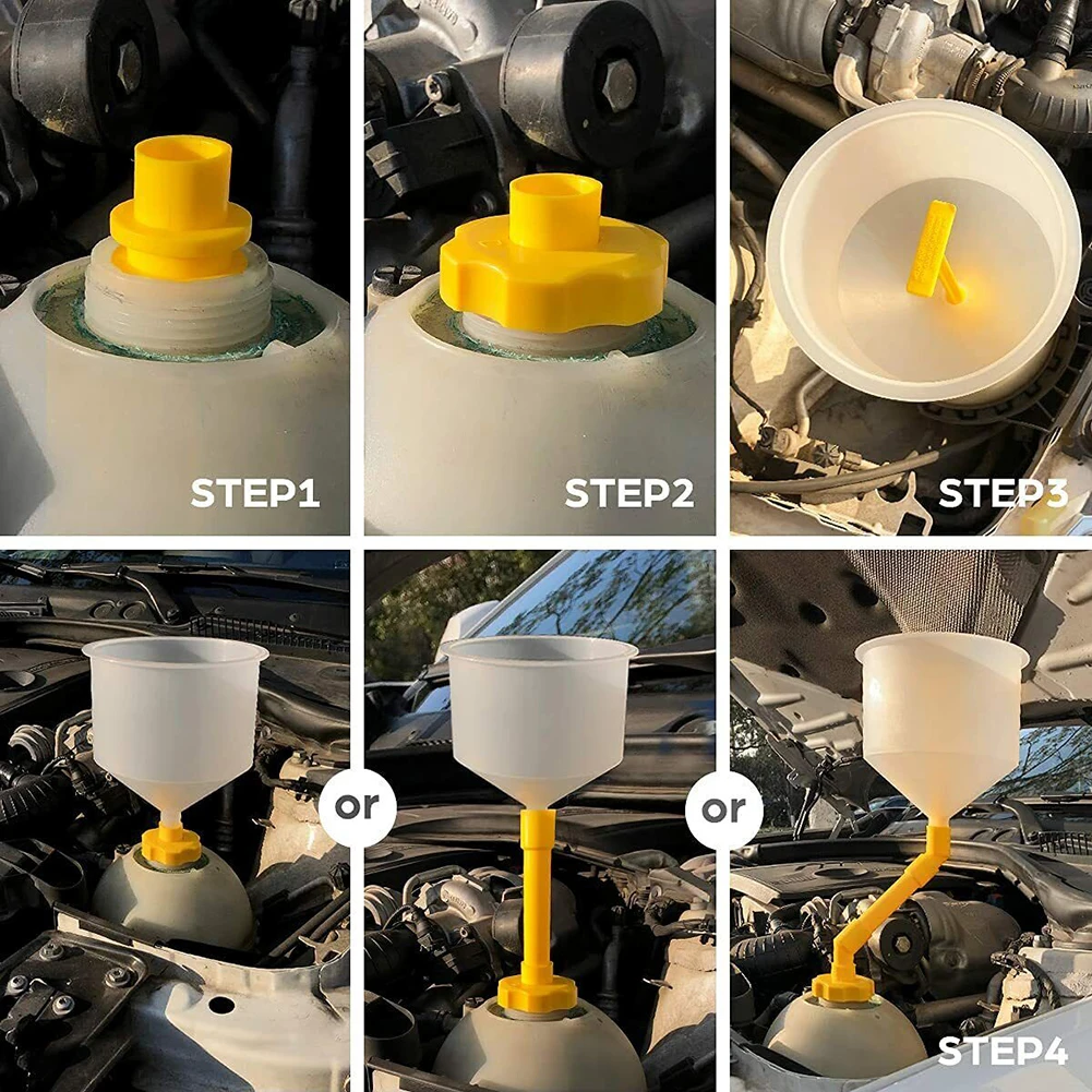 With Valve Switch Reach Tricky Spots with Ease Spill Proof Radiator Coolant Filling Funnel Kit for Hard to Reach Areas