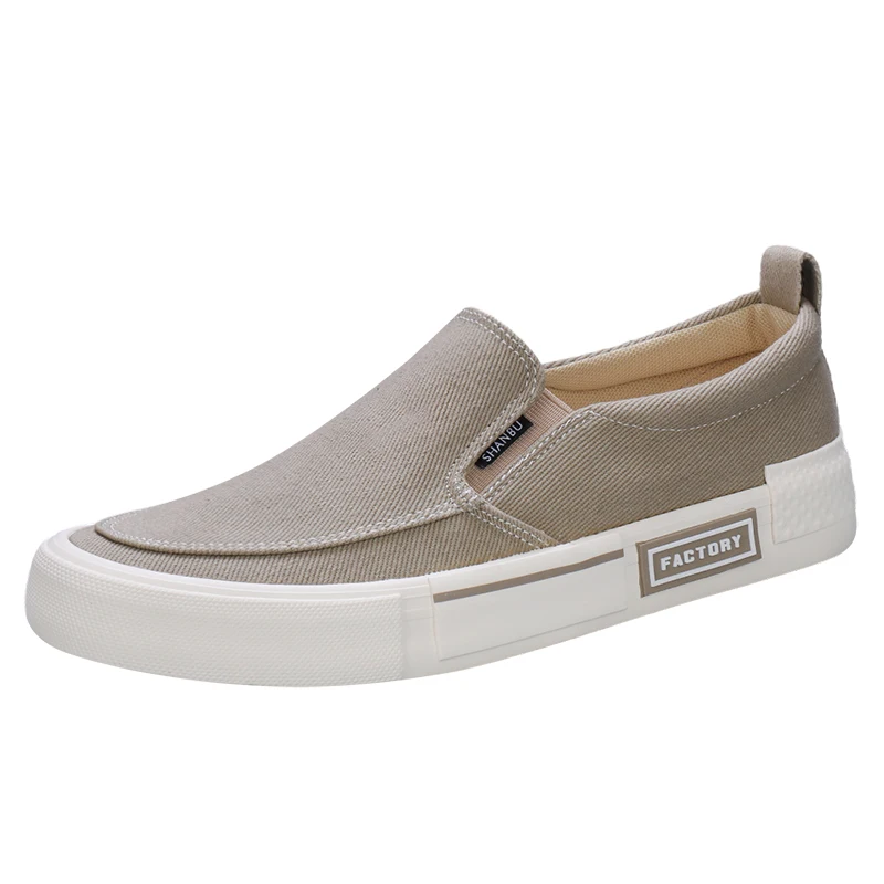 New style slip-on loafers for men, breathable canvas shoes, flat low-top casual shoes, autumn soft-soled vulcanized shoes