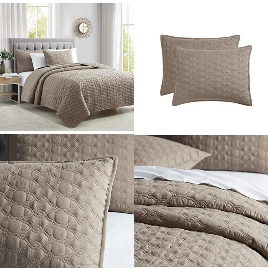 

Quilt Set Coverlet Set Quilting Bedspread 3-Piece Quilt Set Microfiber Lightweight, Queen 90" x 92" Taupe