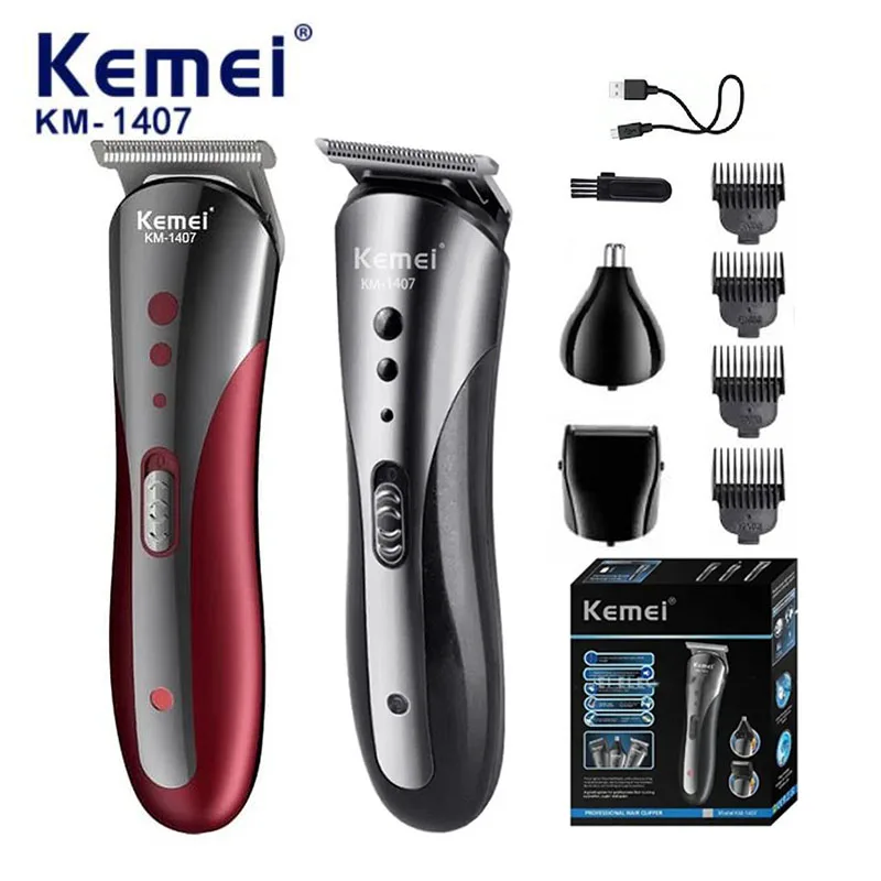 

Kemei 1407 Electric Hair Clippers Hairdressing Ear/Nose Hair Trimmer Shaver 3IN1 Set USB Rechargeable Hair/Beard Trimmer for Men