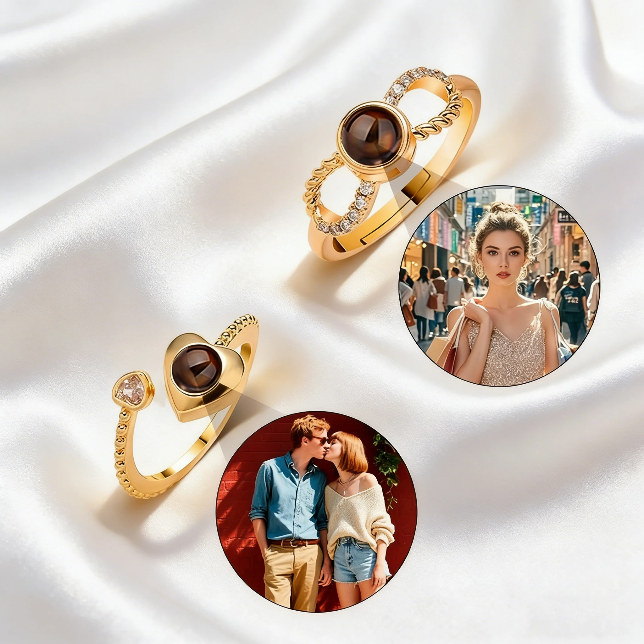 

Fashion Heart Custom Photo Projection Ring For Women Family Memory Gift Projection Rings Birthday Wedding Jewelry Gift Wholesale