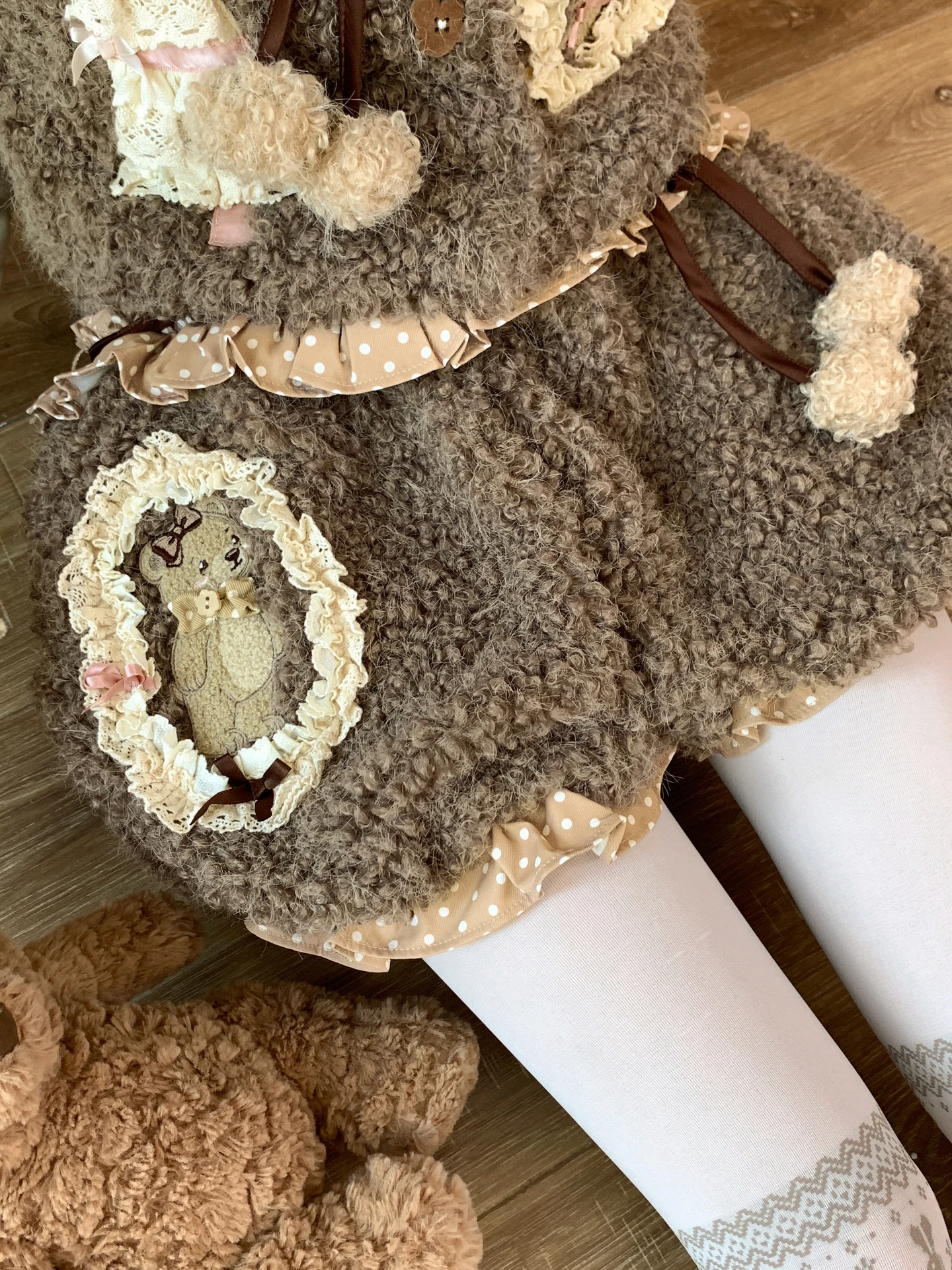 Forest Girl Bear Plush Short Pants Women's Autumn Winter Cute Pumpkin Outwear Casual Trousers High Waist Metal Blend Fiber