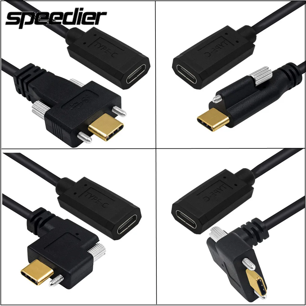 Gold Plated USB 3.1 Type-C Female to Male Elbow Cable 10Gbps 5A 4K 60Hz with Screw Data Cable in Multiple Lengths 0.3m/1ft to 6m