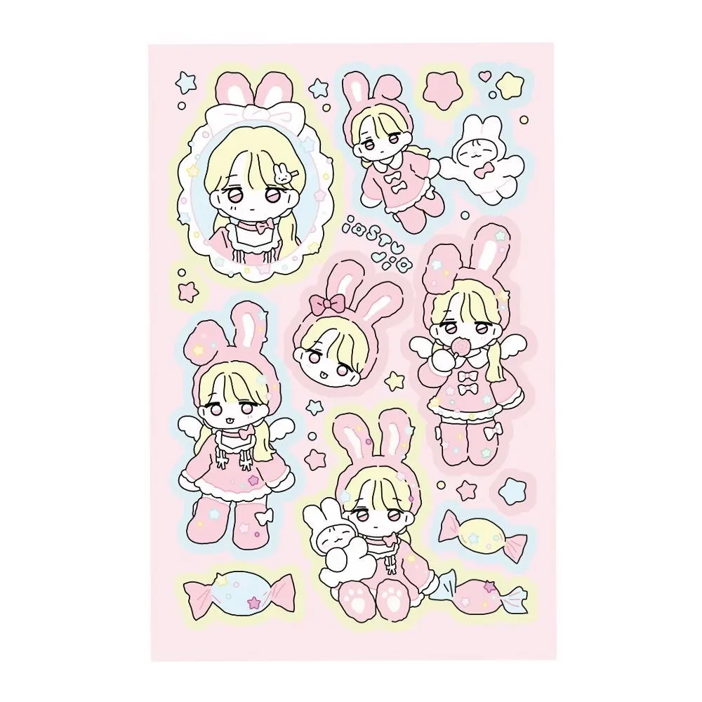 1/5Pcs Cartoon Girl 4 Korean Flat Q-Version Character Stickers Hand Account DIY Material Decorative Stickers Ins High Beauty